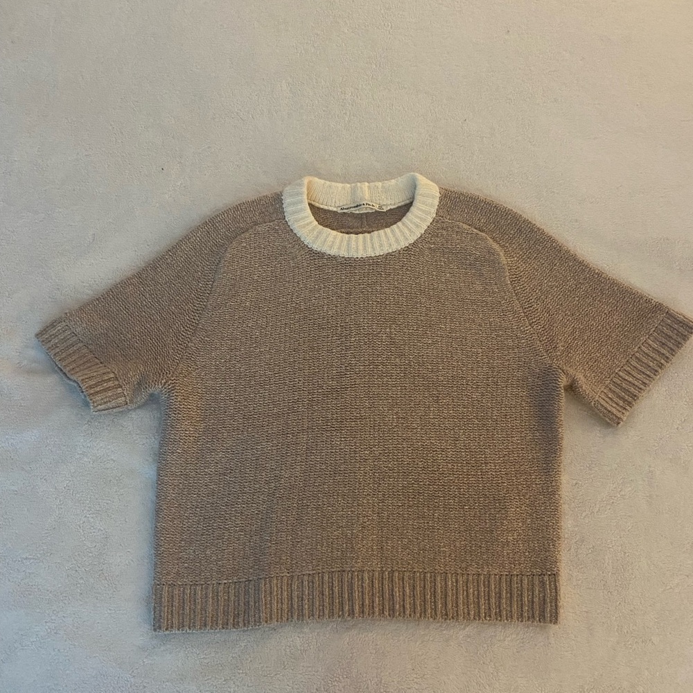 Abercrombie & Fitch Brown Crew Neck Sweater with Cream Collar